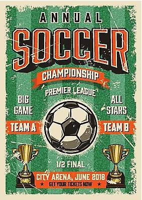 EPS 해외이미지 디자인 포스터 일러스트 축구공 사람없음 축구 빈티지 트로피 질감 대회 챔피언 해외일러스트 컨셉 공 축구용품 구기 상_우승 파일형식 벡터 이미지허브