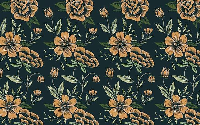 EPS 해외이미지 디자인 꽃 백그라운드 꽃무늬 패턴 일러스트 미술 사람없음 초록색 노란색 골동품 해외일러스트 식물 컬러 무늬 문화예술 파일형식 벡터 이미지허브