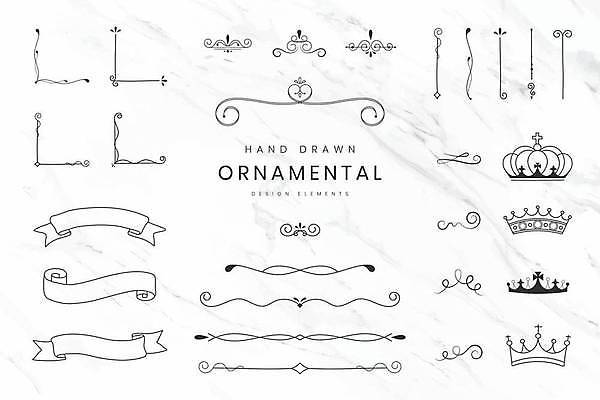 EPS 해외이미지 디자인 리본 선 일러스트 왕관 프레임 사람없음 세트 빈티지 모서리 우아함 고딕 바로크 빅토리아 해외일러스트 컨셉 파일형식 벡터 이미지허브