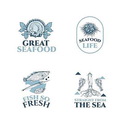 EPS 해외이미지 하늘색 스티커 여러마리 일러스트 조개 어류 사람없음 세트 바닷가재 심볼 해산물 오징어 성게알 해외일러스트 다수 어패류 연체동물 파란색 알 수중동물 가재 파일형식 벡터 이미지허브