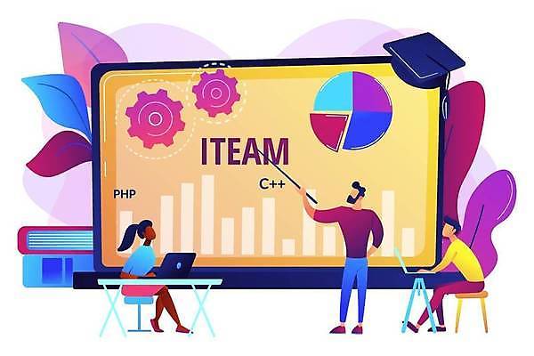 EPS 해외이미지 전신 여자 남자 잎 의자 일러스트 비즈니스 학사모 앉기 성인 책 세명 노트북 모니터 가리킴 가르침 책상 IT산업 성인만 해외일러스트 식물 모자_잡화 교육 산업 가구 졸업 모션 정보기술 사람 손짓 전자제품 컴퓨터 파일형식 벡터 이미지허브