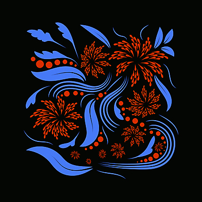 JPG EPS 해외이미지 디자인 꽃 잎 일러스트 미술 사람없음 빨간색 파란색 검은색 화려 민화 해외일러스트 식물 컬러 컨셉 문화예술 그림 파일형식 벡터 이미지허브