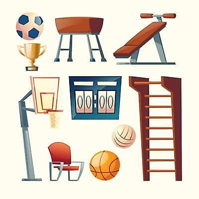 EPS 해외이미지 클립아트 의자 일러스트 사다리 축구공 농구공 사람없음 세트 운동기구 트로피 오브젝트 농구대 배구공 점수판 해외일러스트 스포츠용품 가구 공 축구용품 농구 헬스 도구 배구 상_우승 골대 파일형식 벡터 이미지허브
