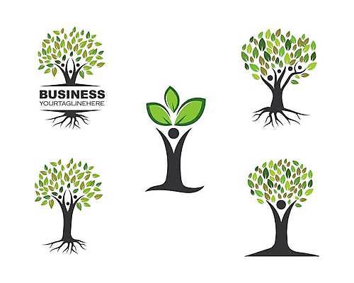 EPS 해외이미지 나무 일러스트 비즈니스 나뭇잎 사람없음 초록색 검은색 심볼 해외일러스트 식물 컬러 잎 파일형식 벡터 이미지허브