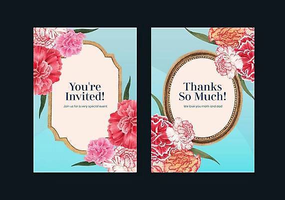 EPS 해외이미지 분홍색 하늘색 일러스트 프레임 사람없음 앤티크 카네이션 해외일러스트 꽃 컬러 파란색 파일형식 벡터 이미지허브