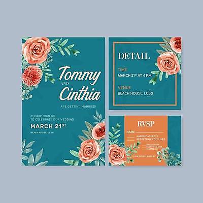 EPS 해외이미지 꽃 결혼 잎 일러스트 사람없음 주황색 청첩장 청록색 초대 해외일러스트 식물 컬러 카드_감사 이벤트 파일형식 벡터 이미지허브