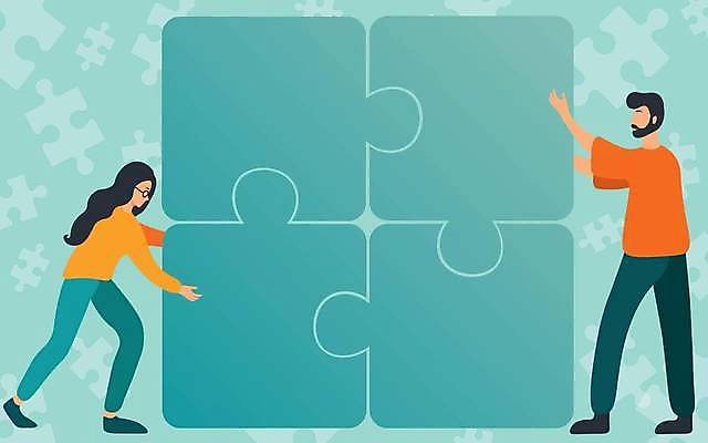 EPS 해외이미지 여자 남자 백그라운드 일러스트 비즈니스 프레임 함께함 성인 두명 초록색 비즈니스맨 비즈니스우먼 퍼즐 퍼즐조각 해결 성인만 카피스페이스 해외일러스트 컬러 조각 컨셉 사람 공백 직장인 파일형식 벡터 이미지허브