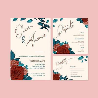 EPS 해외이미지 결혼 잎 일러스트 사람없음 빨간색 초록색 장미 청첩장 초대 감성 베이지색 해외일러스트 식물 꽃 컬러 컨셉 카드_감사 이벤트 파일형식 벡터 이미지허브