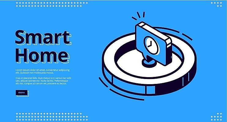 EPS 해외이미지 시계 말풍선 일러스트 사람없음 파란색 3D 스마트 아이소메트릭 스마트홈 AI_인공지능 해외일러스트 컬러 컨셉 디지털합성 파일형식 벡터 이미지허브