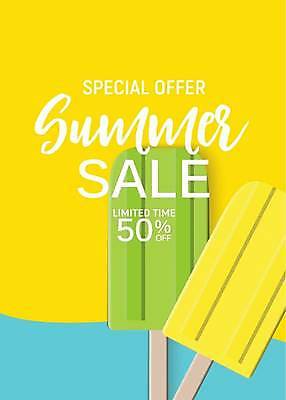 EPS 해외이미지 배너 일러스트 이벤트 사람없음 노란색 세일 50% 막대아이스크림 여름맞이 해외일러스트 컬러 아이스크림 퍼센트 파일형식 벡터 여름_계절 이미지허브