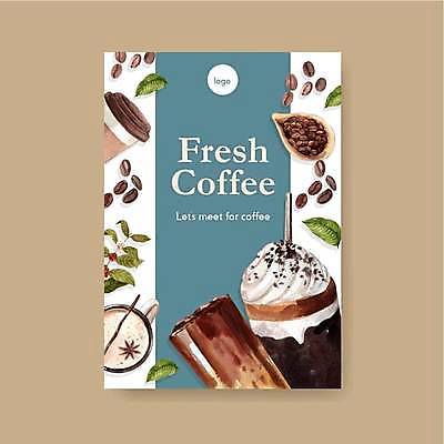 EPS 해외이미지 포스터 하늘색 잎 일러스트 사람없음 갈색 원두 테이크아웃 아이스커피 라떼 테이크아웃컵 프라푸치노 해외일러스트 식물 커피 컬러 컵 파란색 파일형식 벡터 이미지허브