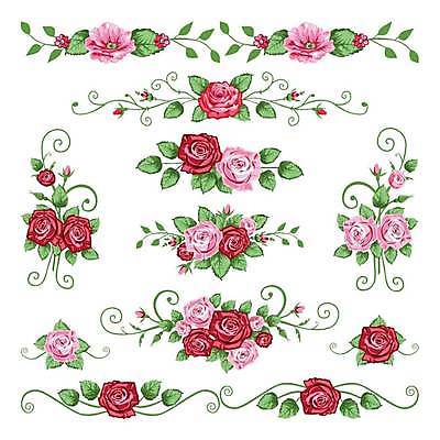 EPS 해외이미지 분홍색 일러스트 사람없음 빨간색 세트 장미 엘리먼트 해외일러스트 꽃 컬러 파일형식 벡터 이미지허브