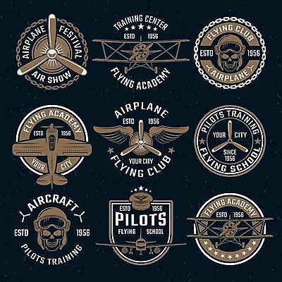 EPS 해외이미지 일러스트 해골 비행기 사람없음 세트 갈색 라벨 원형 파일럿 심볼 항공 프로펠러 옛날 해외일러스트 도형 직업 컬러 항공교통 대중교통 뼈 프레임 파일형식 벡터 이미지허브