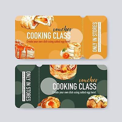 EPS 해외이미지 영어 일러스트 디저트 타이포그라피 사람없음 초록색 노란색 원형 티켓 상품권 팬케이크 요리교실 쿠킹클래스 해외일러스트 도형 문자 음식 컬러 수업 요리 케이크 클래스 파일형식 벡터 이미지허브
