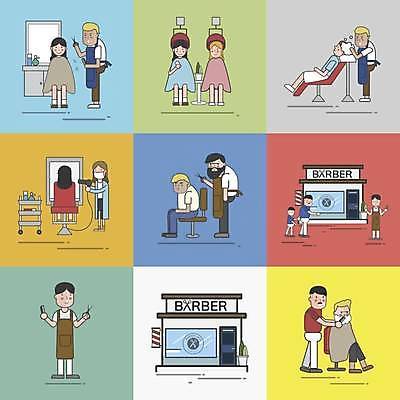 EPS 해외이미지 디자인 일러스트 그래픽 미용사 자르기 고객 서비스 고립 구식 이발사 아바타 해외일러스트 직업 모션 파일형식 벡터 이미지허브