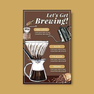 EPS 해외이미지 포스터 일러스트 타이포그라피 사람없음 갈색 카페 원두 붓기 커피포트 메뉴판 그라인더 드립커피 커피자루 핸드드립 원두봉투 해외일러스트 문자 커피 컬러 모션 주전자 봉투 상점 자루 커피용품 파일형식 벡터 이미지허브