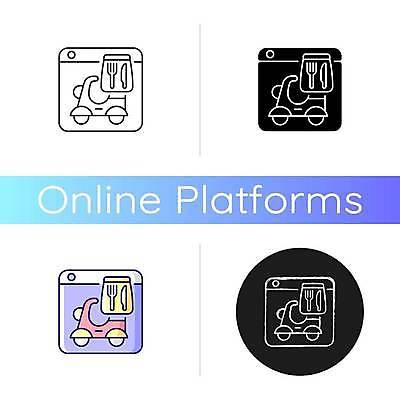 EPS 해외이미지 디자인 포크 라인일러스트 일러스트 사람없음 세트 오토바이 나이프 어플리케이션 배송 서비스 음식배달 해외일러스트 식기 바이크 칼 파일형식 벡터 이미지허브