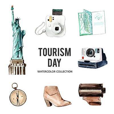 EPS 해외이미지 디자인 여행 지도 일러스트 수채화 부츠 미술 사람없음 카메라 페인트 나침반 자유의여신상 폴라로이드 사진필름 엘리먼트 해외일러스트 신발 문화예술 전자제품 미국 세계문화유산 필름 파일형식 벡터 이미지허브