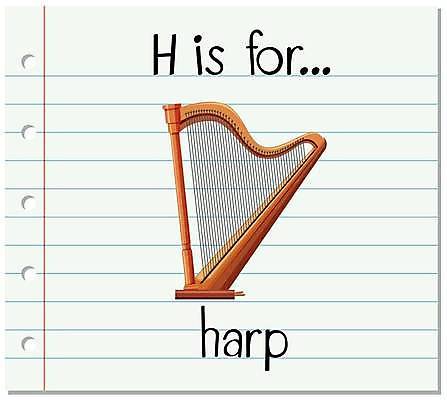 EPS 해외이미지 알파벳 영어 일러스트 영어교육 사람없음 단어 하프 H 단어카드 해외일러스트 문자 교육 현악기 파일형식 벡터 단어장 이미지허브