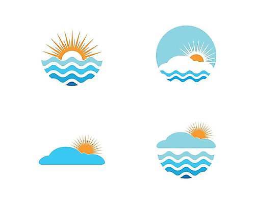 EPS 해외이미지 파도 바다 하늘색 일러스트 사람없음 태양 심볼 해외일러스트 자연요소 파란색 파일형식 벡터 이미지허브