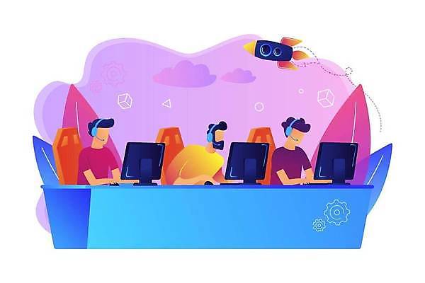 EPS 해외이미지 라이프스타일 남자 일러스트 상반신 성인 세명 컴퓨터 모니터 헤드폰 헤드셋 경쟁 로켓 게임 게임대회 토너먼트 프로게이머 플레이어 얼굴없음 성인남자만 해외일러스트 직업 음향기기 컨셉 놀이 사람 생활 전자제품 대회 게이머 남자만 성인만 파일형식 벡터 이미지허브