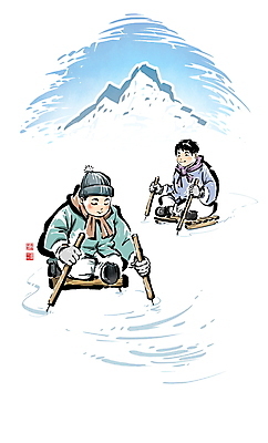 전신 PSD 한국문화 한국전통 남자 어린이 겨울 일러스트 캘리그라피 하늘 붓터치 털모자 앉기 소년 두명 전통놀이 목도리 추위 잡기 동양화 즐거움 털장갑 겨울옷 번짐 빙판 낙관 썰매타기 썰매놀이 얼음썰매 소년만 설산 국내일러스트 모자_잡화 동양문화 전통 잡화 옷 계절 감정 장갑 모션 놀이 산 한국 미술 사람 썰매 남자만 어린이만 파일형식 효과