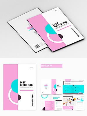 템플릿 리플렛 분홍색 다이어트 줄자 팜플렛 사람없음 건강관리 흰색 원형 레몬 물컵 블루베리 QR코드 인디자인 INDD 이미지템플릿 도형 컬러 과일 자 건강 관리 컵 파일형식
