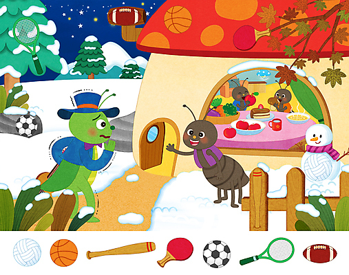 PSD 나무 교육 겨울 여러마리 일러스트 축구공 눈사람 식탁 밤하늘 동화 산 주택 농구공 사람없음 식사 추위 야구방망이 나뭇가지 눈 테니스라켓 탁구채 풀 먹기 럭비공 곤충캐릭터 배구공 개미 환영 떨림 개미와베짱이 나무울타리 베짱이 에듀 에듀케이션 스쿨팩 이솝우화 눈덮임 숨은그림찾기 국내일러스트 일러캐릭터 자연요소 식물 캐릭터 계절 스포츠용품 다수 곤충 컨셉 공 축구용품 모션 놀이 탁자 하늘 날씨 농구 이야기 건물 울타리 테니스 야구용품 라켓 탁구용품 야간 배구 럭비용품 파일형식