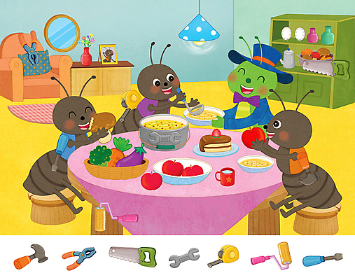 PSD 교육 액자 의자 여러마리 일러스트 식탁 가지 동화 집안 조명 함께함 줄자 들기 사람없음 소파 바구니 식사 당근 거울 스패너 드라이버 수프 냄비 사과 조각케이크 망치 브로콜리 찬장 먹기 국자 곤충캐릭터 톱 개미 펜치 페인트롤러 개미와베짱이 베짱이 에듀 에듀케이션 음식대접 스쿨팩 이솝우화 숨은그림찾기 국내일러스트 일러캐릭터 캐릭터 가구 다수 곤충 컨셉 채소 과일 모션 놀이 탁자 주방용품 뿌리채소 실내 자 이야기 케이크 공구 환대 솥 파일형식