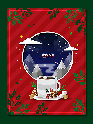 구름 커피 잎 겨울 일러스트 밤하늘 산 프레임 따뜻함 사람없음 빨간색 초록색 눈 연기 커피잔 각설탕 컵받침 솔방울 프레임일러스트 눈내림 겨울배경 국내일러스트 AI파일 자연요소 식물 계절 음료 컬러 백그라운드 하늘 날씨 잔 눈_날씨 야간 설탕 받침대 파일형식 벡터