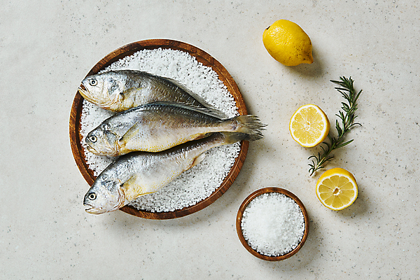 포토 JPG 스튜디오촬영 식재료 회색배경 단면 실내 세마리 사람없음 하이앵글 자르기 레몬 소금 로즈메리 굴비 나무그릇 국내포토 그릇 뷰포인트 백그라운드 과일 모션 3 어류 내부 목재 회색 허브 파일형식