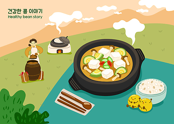 여자 일러스트 젓가락 콩 한명 들기 상반신 성인 숟가락 버섯 항아리 된장 가마솥 수증기 된장찌개 두부 애호박 메주 백반 보리밥 성인여자한명만 콩캐릭터 국내일러스트 일러캐릭터 AI파일 캐릭터 1 한식 모션 호박 밥 곡류 수저 사람 도자기 양념 솥 찌개 여자한명만 성인여자만 파일형식 벡터