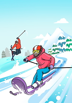 전신 PSD 나무 남자 하늘색 겨울 일러스트 스키 겨울스포츠 스키장 들기 성인 두명 점프 헬멧 스키복 폴 스키고글 성인남자만 설산 국내일러스트 식물 옷 계절 스포츠 모션 산 사람 파란색 보호장비 스키용품 남자만 성인만 파일형식