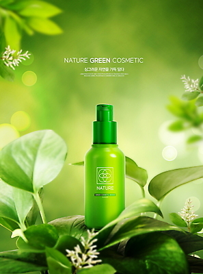 PSD 편집이미지 잎 사람없음 초록색 뷰티 화장품 보케 로션 스킨케어 내츄럴 보습크림 스킨답서스 천연화장품 이미지편집 식물 컬러 파일형식