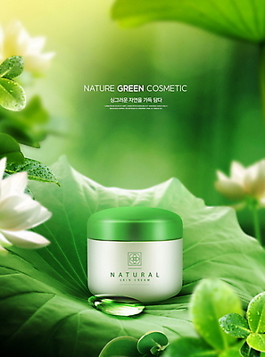 PSD 편집이미지 잎 연꽃 사람없음 초록색 뷰티 화장품 물방울 크림 연잎 스킨케어 내츄럴 천연화장품 이미지편집 식물 꽃 컬러 파일형식