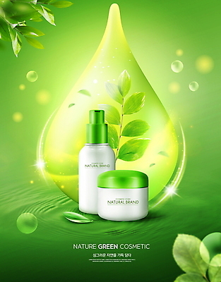 PSD 편집이미지 잎 사람없음 초록색 빛 뷰티 화장품 물방울 스킨케어 내츄럴 천연화장품 이미지편집 식물 컬러 파일형식