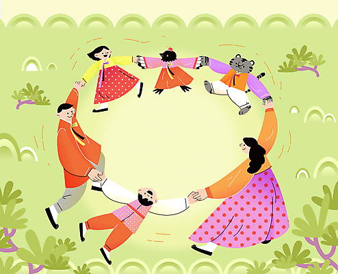 전신 여자 남자 어린이 일러스트 가족 새출발 새해 프레임 의인화 소녀 소년 여러명 성인 설날 손잡기 소나무 호랑이띠 호랑이 한복 즐거움 호랑이캐릭터 까치 신년파티 강강술래 2022년 흑호 국내일러스트 AI파일 나무 한국전통 명절 감정 동물캐릭터 다수 포유류 관계 모션 조류 새로움 사람 파티 전통놀이 십이지신 전통의상 연도 출발 파일형식 벡터