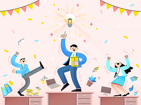 전신 여자 남자 화분 분홍색 일러스트 전구 서류봉투 새해 아이디어 들기 정장 성인 책 세명 노트북 사무실 모니터 만세 가리킴 춤 직장인 비즈니스맨 비즈니스우먼 책상 즐거움 문서 꽃가루 신년파티 가랜드 연말 성인만 송년회 국내일러스트 AI파일 직업 옷 감정 컬러 가구 컨셉 비즈니스 모션 문화예술 봉투 사람 손짓 전자제품 컴퓨터 파티 가루 파티용품 파일형식 벡터