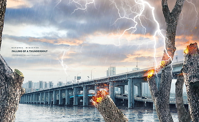 PSD 나무 구름 편집이미지 불 사람없음 건물 강 손상 회색 나뭇가지 도시 번개 자연재해 가교 이미지편집 자연요소 식물 건축물 컬러 컨셉 날씨 재해 파일형식