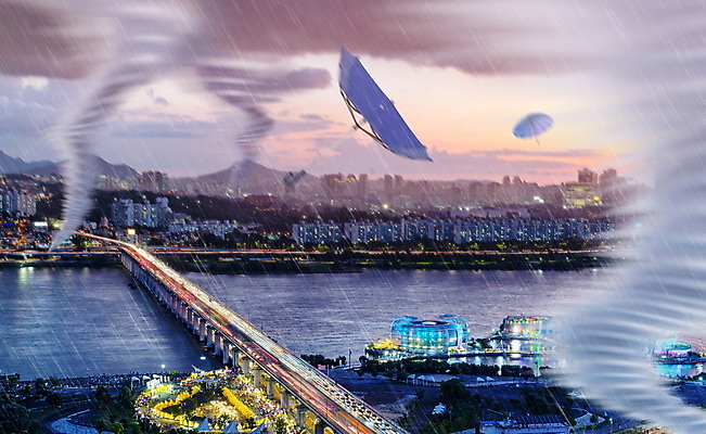 PSD 편집이미지 우산 날리기 사람없음 건물 비행 도시 자연재해 태풍 비바람 토네이도 허리케인 가교 이미지편집 건축물 모션 자연현상 바람 재해 파일형식