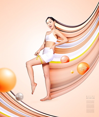 전신 PSD 편집이미지 여자 허리손 포즈 다이어트 줄자 한명 서기 들기 20대 성인 아령 한국인 원형 치수재기 다리들기 살구색 의료성형뷰티 성인여자한명만 이미지편집 도형 1 컬러 모션 자 건강 사람 동양인 청년 여자한명만 성인여자만 파일형식