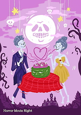 전신 PSD 커플 여자 남자 별 와인잔 데이트 일러스트 탁자 해골 매달리기 빨대 들기 성인 두명 장식 보라색 로맨틱 마시기 보름달 식탁보 하트 유령 먹기 뇌 공포 공포영화 대저택 몬스터 해골모형 안구 성인만 국내일러스트 자연요소 모양 컬러 가구 컨셉 술잔 관계 모션 뼈 사람 신체부위 모형 달 영화 파일형식