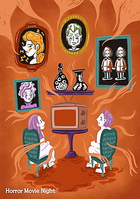 전신 PSD 응시 여자 남자 어린이 액자 의자 일러스트 손가락 탁자 선반 앉기 여러명 상반신 성인 텔레비전 병 무서움 그림 공포 공포영화 안구 국내일러스트 식기 손 시선 감정 가구 다수 모션 사람 신체부위 전자제품 영화 파일형식