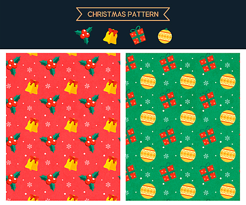 크리스마스장식 크리스마스 패턴 일러스트 크리스마스선물 사람없음 빨간색 초록색 선물상자 패턴백그라운드 종 눈송이 눈꽃무늬 호랑가시나무열매 오너먼트 국내일러스트 AI파일 기념일 열매 컬러 백그라운드 무늬 눈꽃 눈_날씨 선물 상자 파일형식 벡터