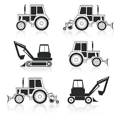 EPS 해외이미지 일러스트 건설업 공사 사람없음 반사 중장비 포크레인 불도저 여러대 휠굴삭기 해외일러스트 산업 다수 산업장비 파일형식 벡터 이미지허브