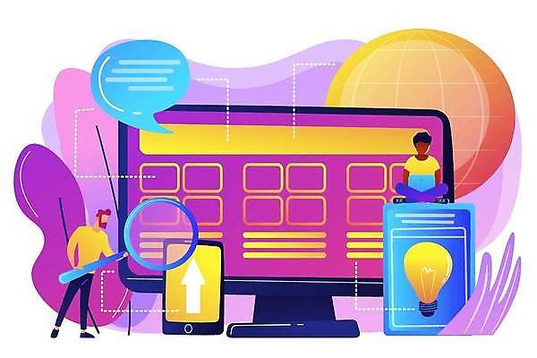 EPS 해외이미지 전신 라이프스타일 남자 화살표 말풍선 인터넷 일러스트 전구 돋보기 들기 앉기 성인 두명 노트북 스마트폰 컴퓨터 모니터 보라색 원형 소프트웨어 프로그래머 프로그래밍 얼굴없음 성인남자만 코딩 해외일러스트 도형 직업 컬러 모션 사람 생활 전자제품 핸드폰 스마트기기 작업 개발 컴퓨터교육 남자만 성인만 파일형식 벡터 이미지허브