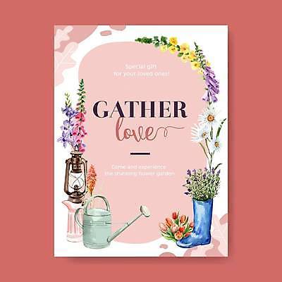 EPS 해외이미지 꽃 포스터 분홍색 일러스트 장화 사람없음 물뿌리개 튤립 랜턴 원예 해외일러스트 식물 컬러 신발 조명 취미 파일형식 벡터 이미지허브