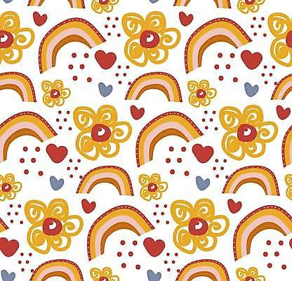 EPS 해외이미지 꽃 백그라운드 무지개 패턴 일러스트 사람없음 노란색 하트 점 원형 낙서 해외일러스트 자연요소 모양 도형 식물 컬러 무늬 파일형식 벡터 이미지허브
