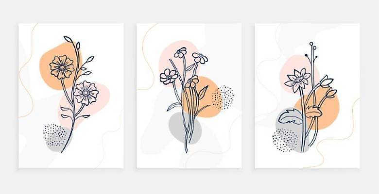 EPS 해외이미지 디자인 꽃 줄기 잎 일러스트 추상 사람없음 세트 꽃봉오리 해외일러스트 식물 무늬 파일형식 벡터 이미지허브