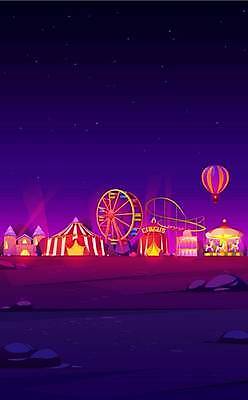 EPS 해외이미지 야경 일러스트 사람없음 보라색 주황색 놀이공원 열기구 서커스 대관람차 회전목마 해외일러스트 컬러 항공교통 테마파크 놀이기구 야간 파일형식 벡터 풍경_경치 이미지허브